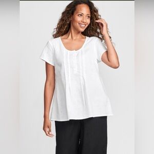 FLAX 100% Linen Pintuck Blouse Top Size Small